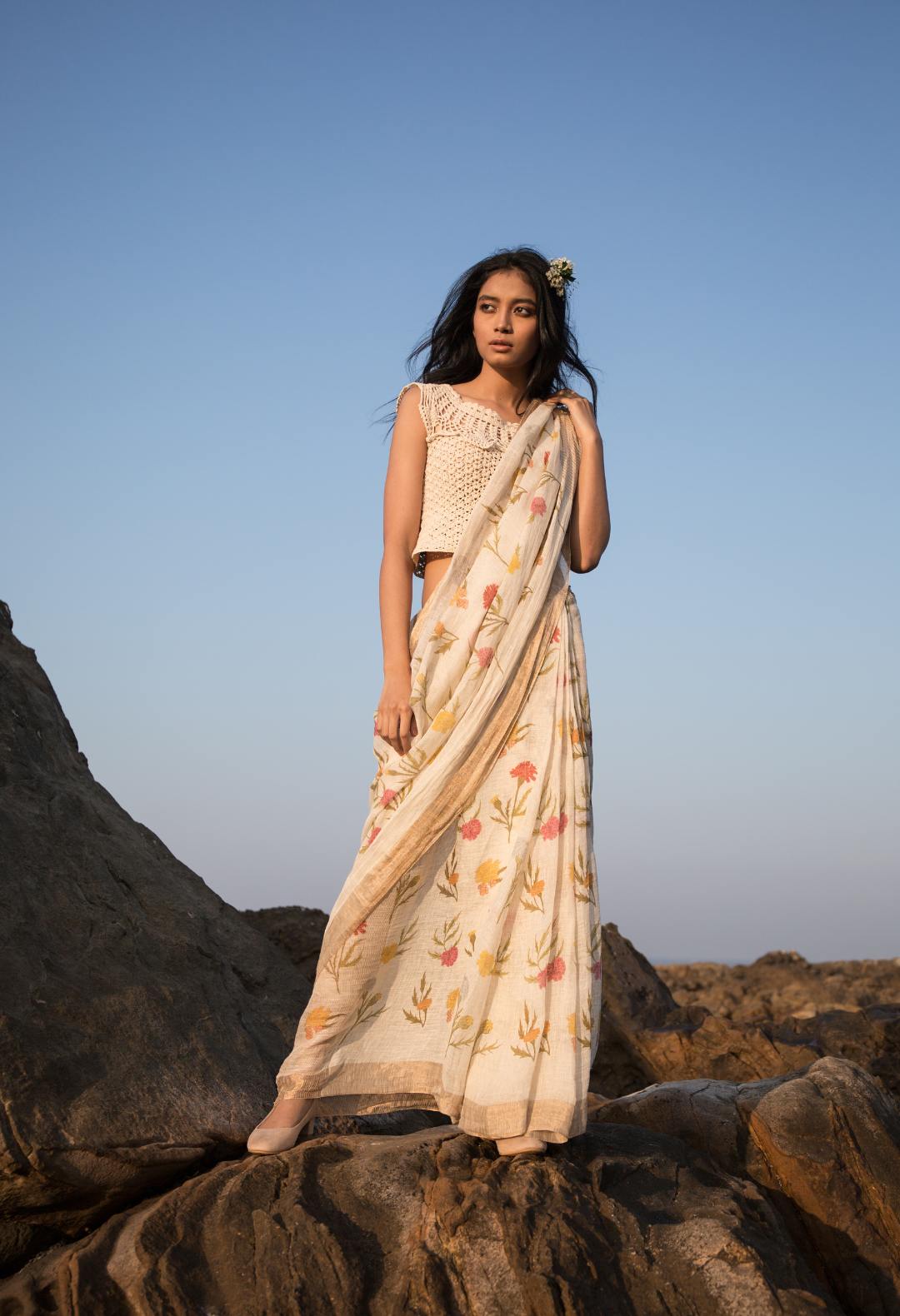 Marigold Linen Sari