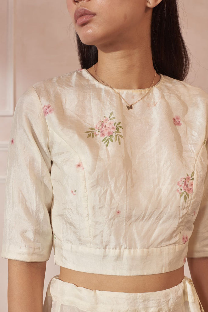 Periwinkle Round Neck Mulberry Silk Blouse