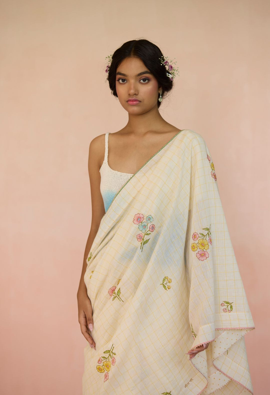 Daisy Silk and Cotton Check Sari