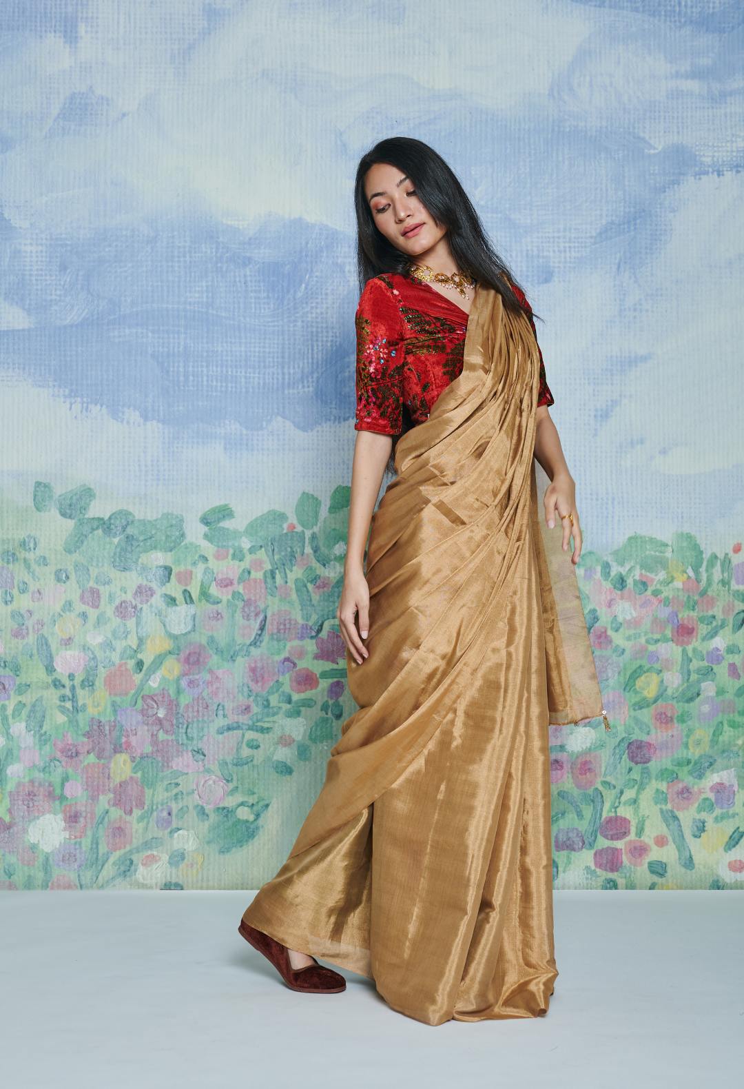 Molten Gold Silk Tissue Sari