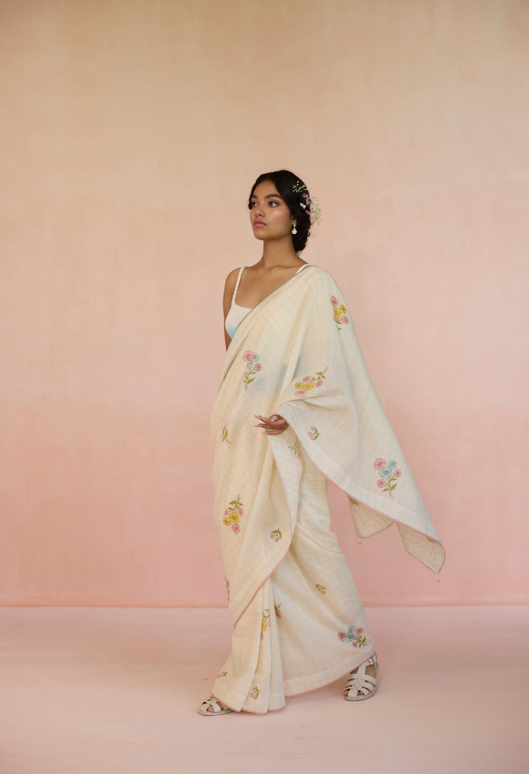 Daisy Silk and Cotton Check Sari