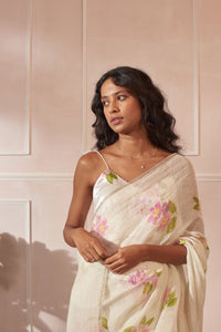 Off White Jarul Linen Sari main image 0