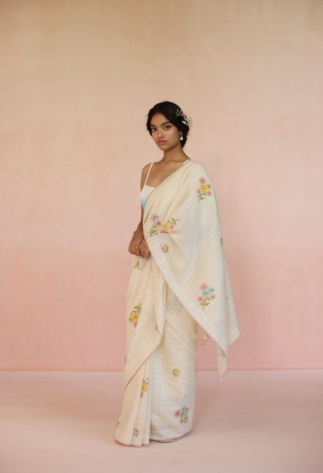 Daisy Silk and Cotton Check Sari