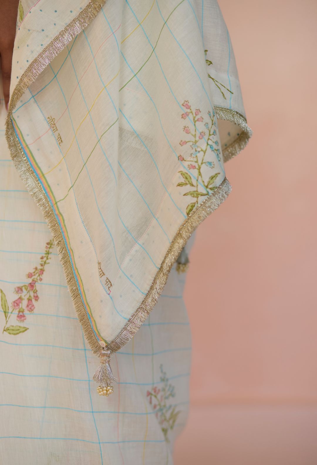 Foxglove Silk and Cotton Check Sari