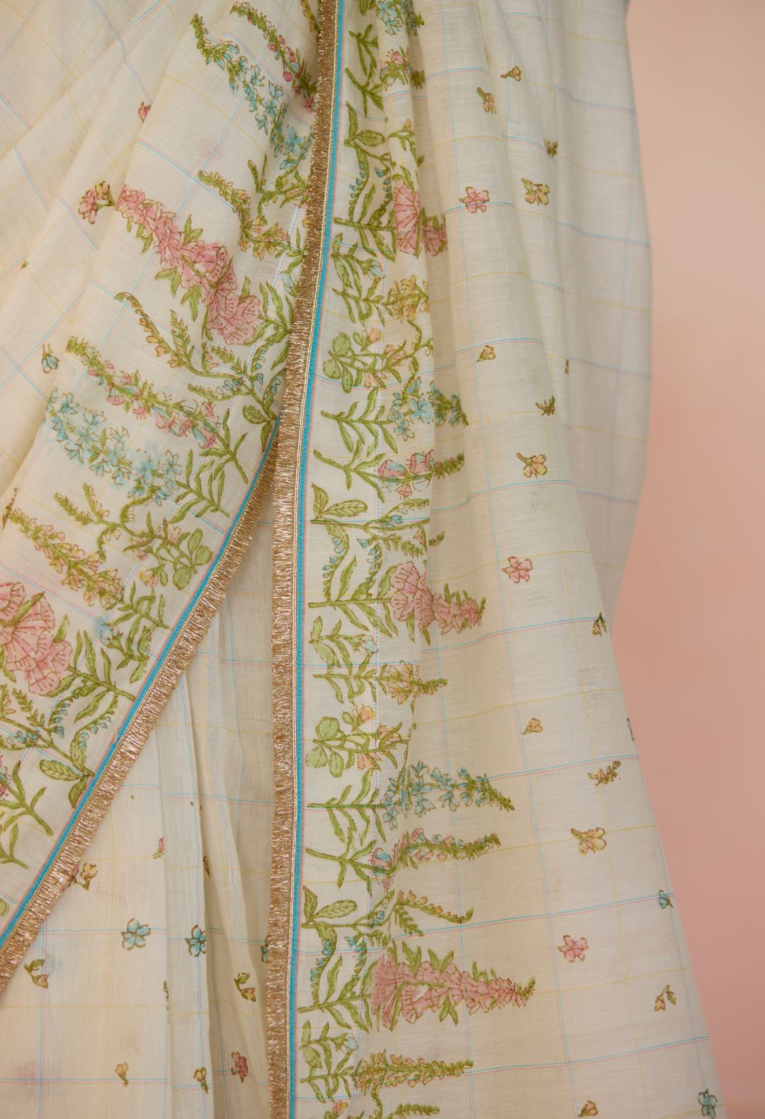 HollyHock Silk and Cotton Check Sari