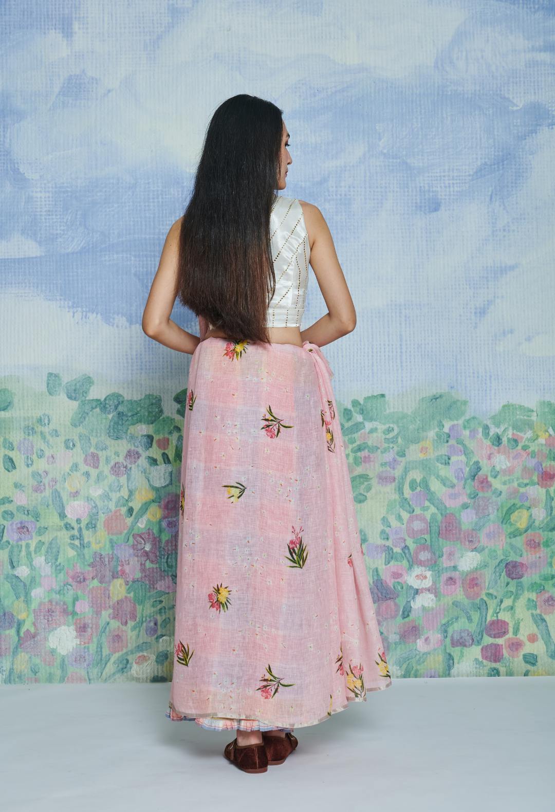 Parijaat Pink Linen Sari