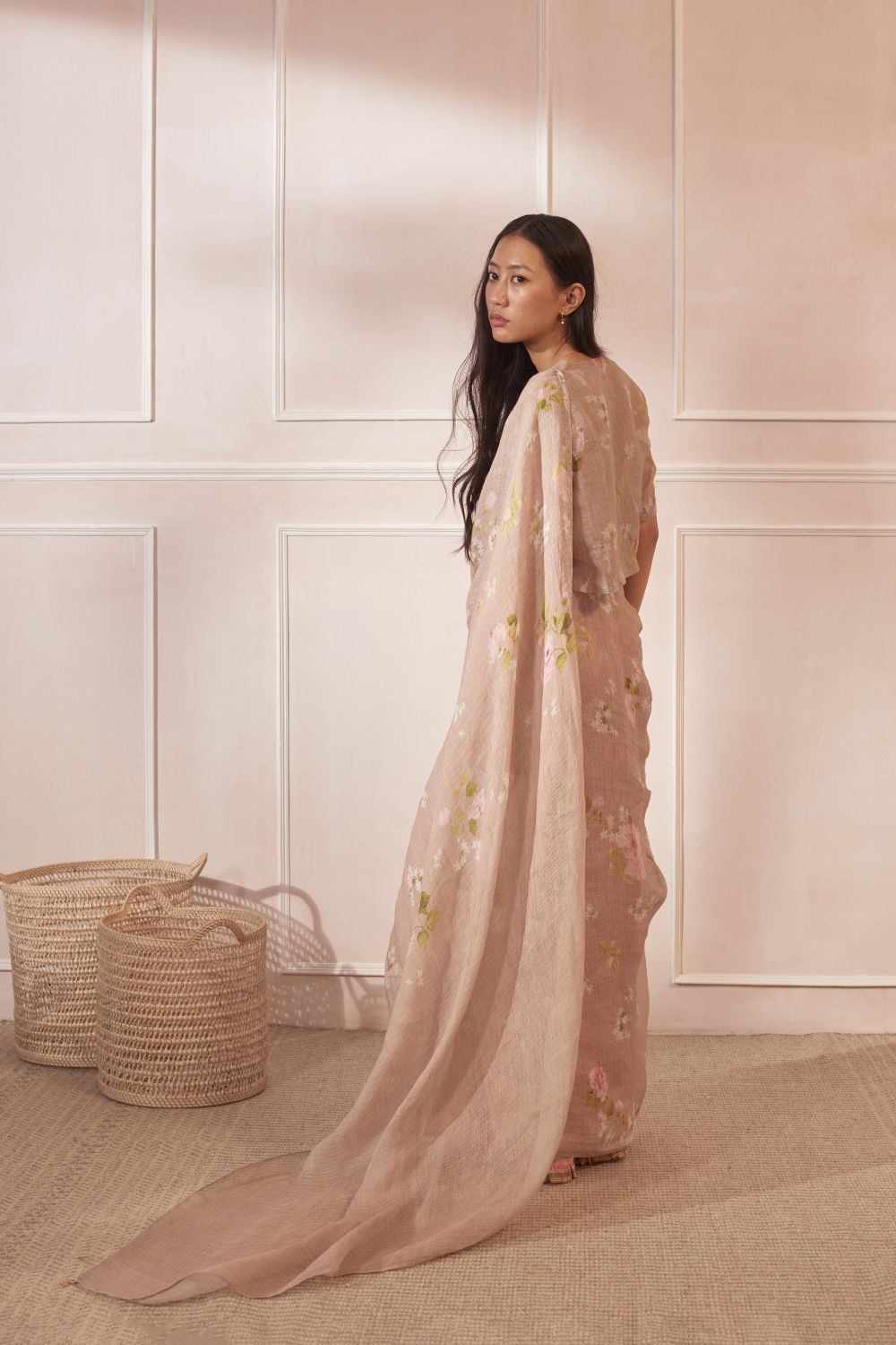 Hibiscus Linen Sari