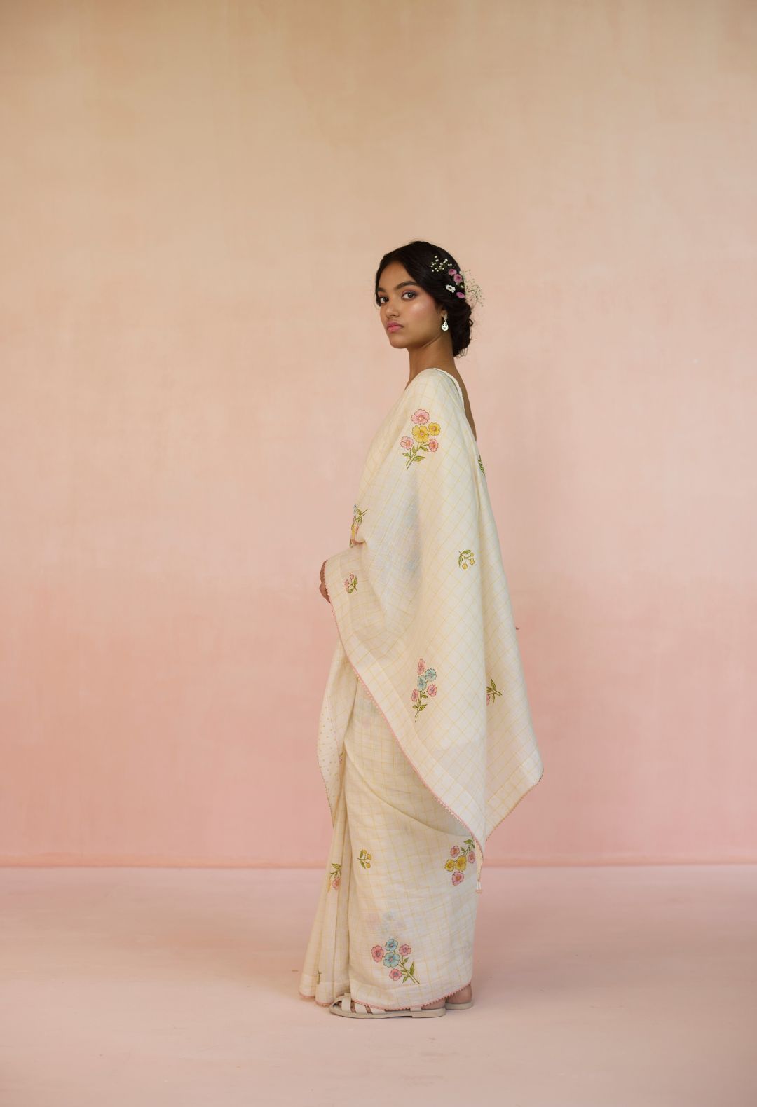 Daisy Silk and Cotton Check Sari