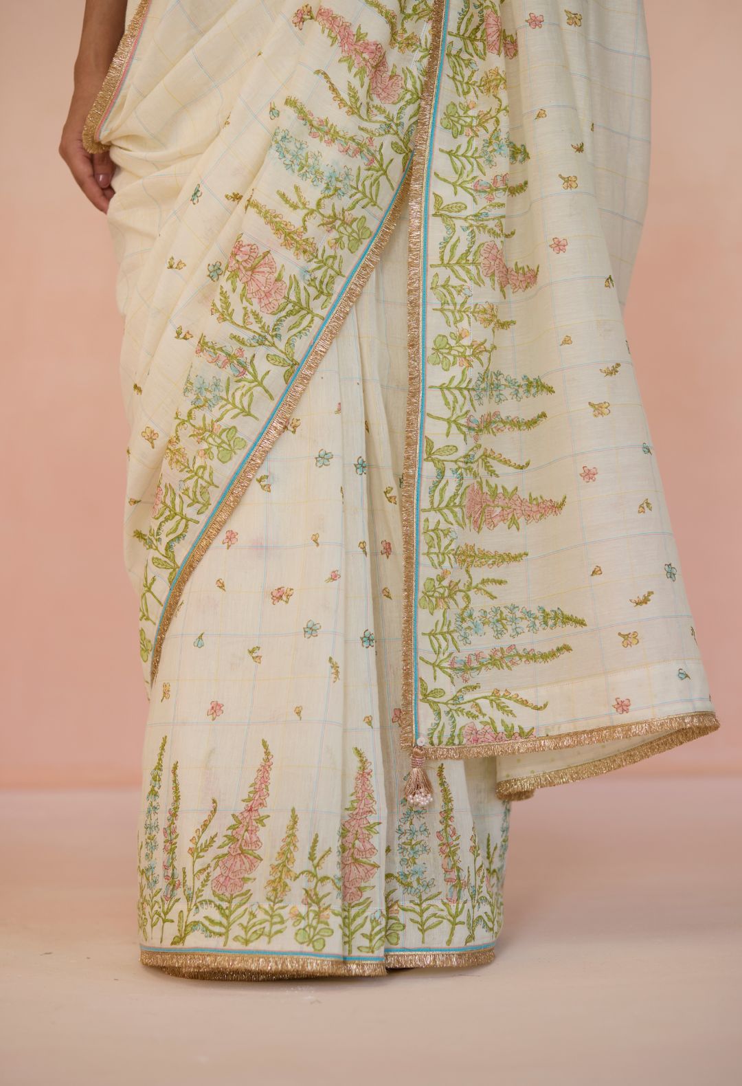 HollyHock Silk and Cotton Check Sari