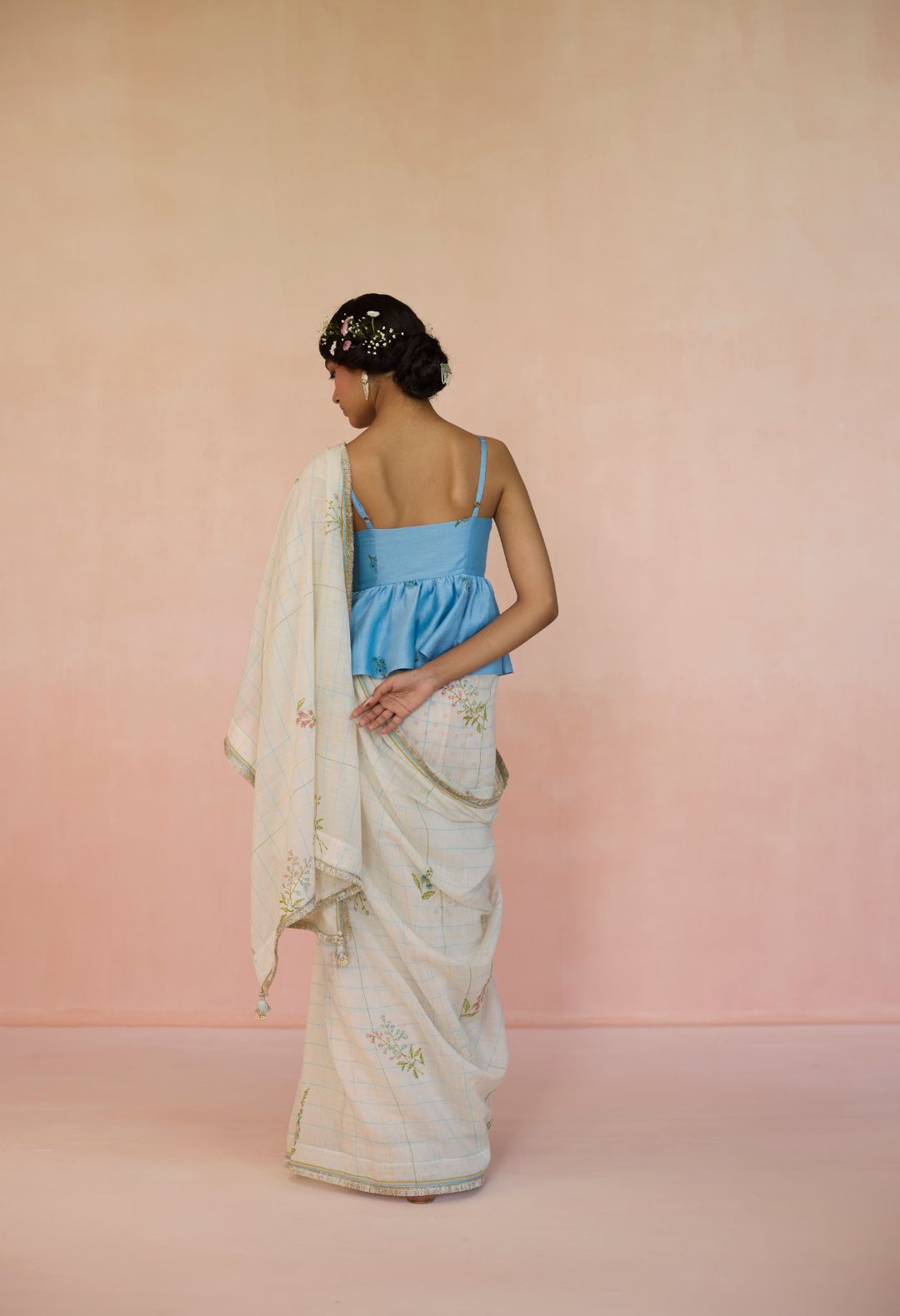 Foxglove Silk and Cotton Check Sari