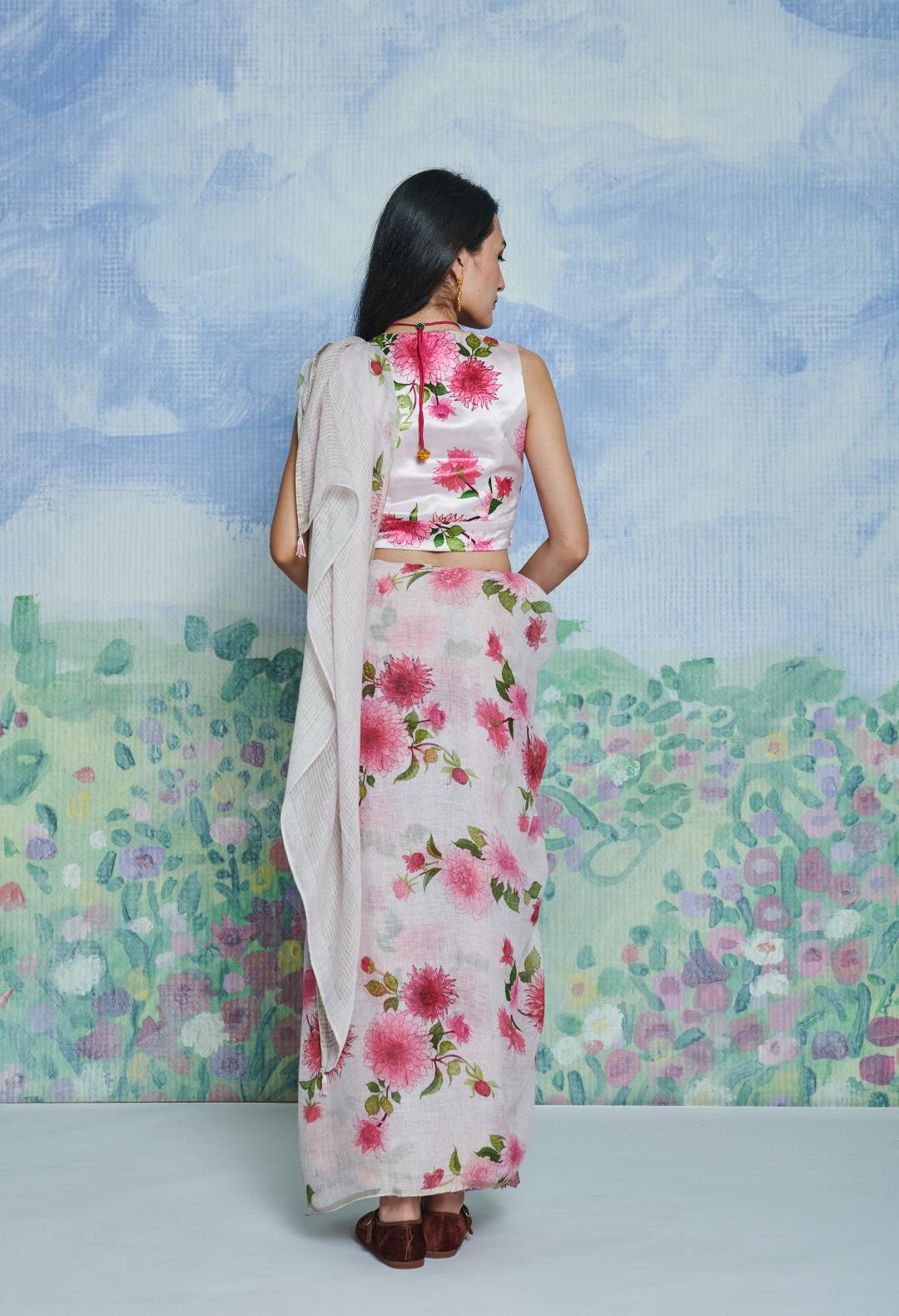 Dahlia Pink Linen Sari