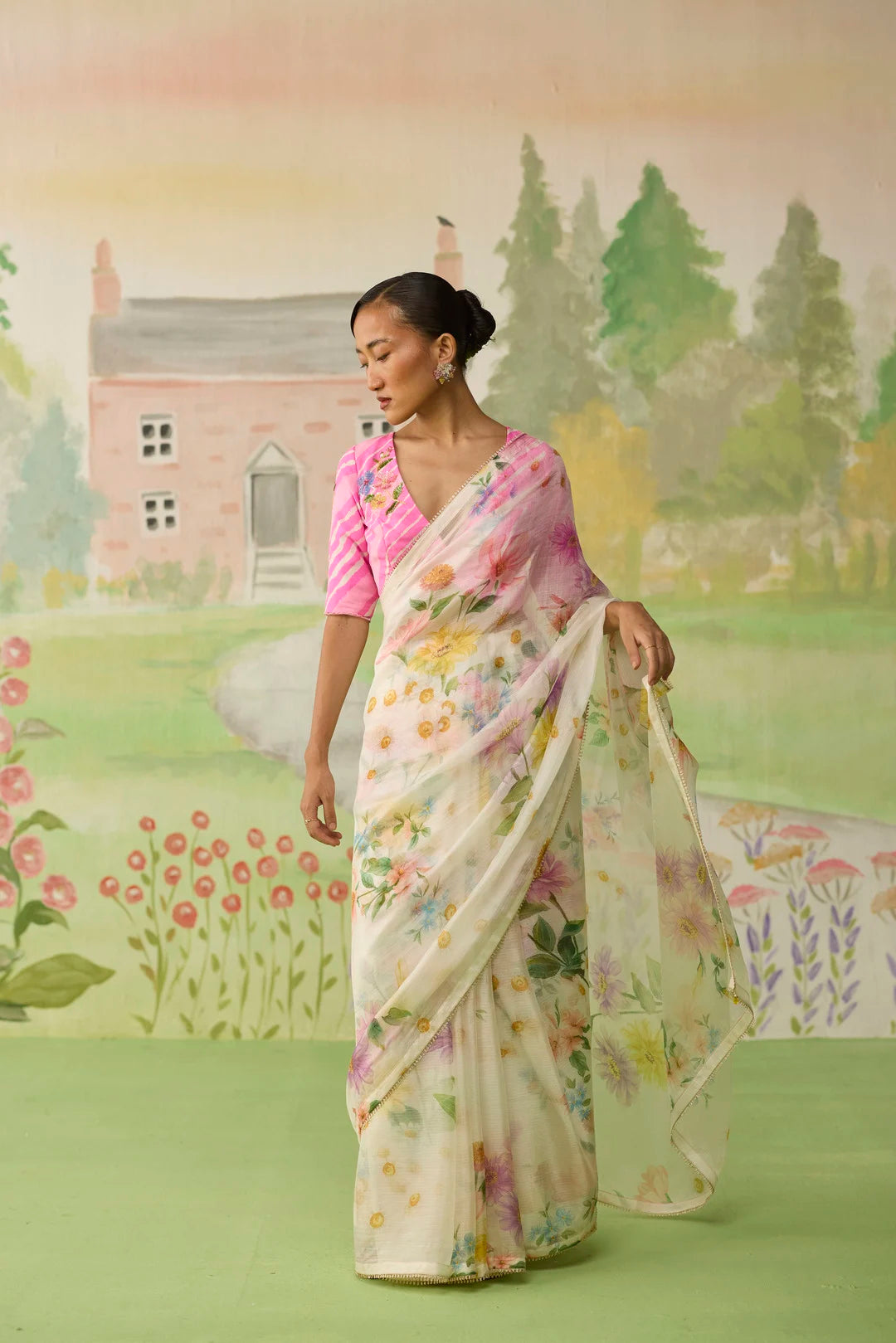 Chamomile Kota Doria Silk Sari