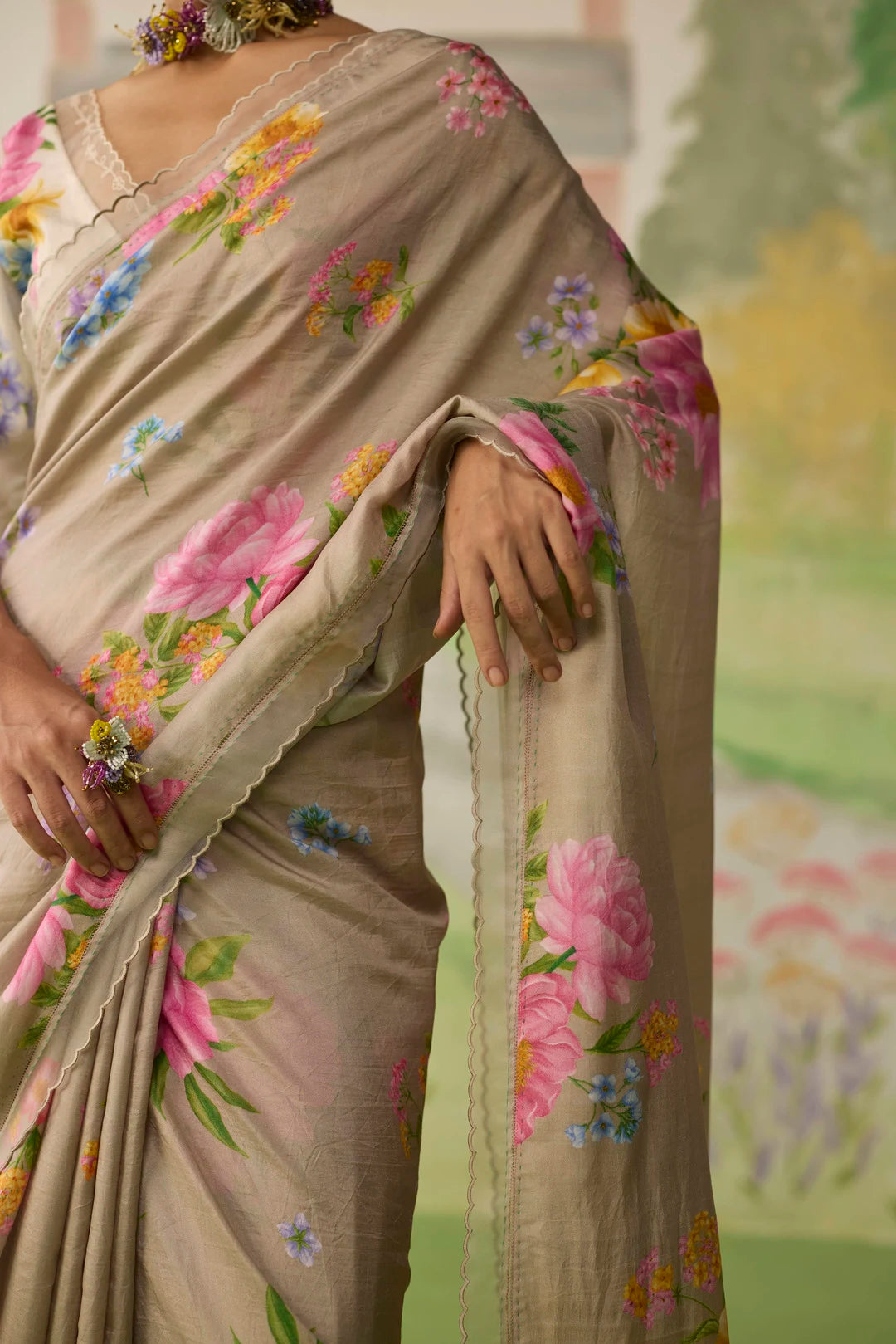 Peony Mulberry Silk Sari