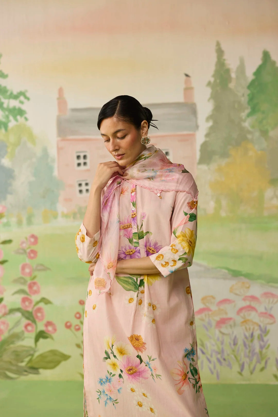 Pink Daisy Long Kurta Set