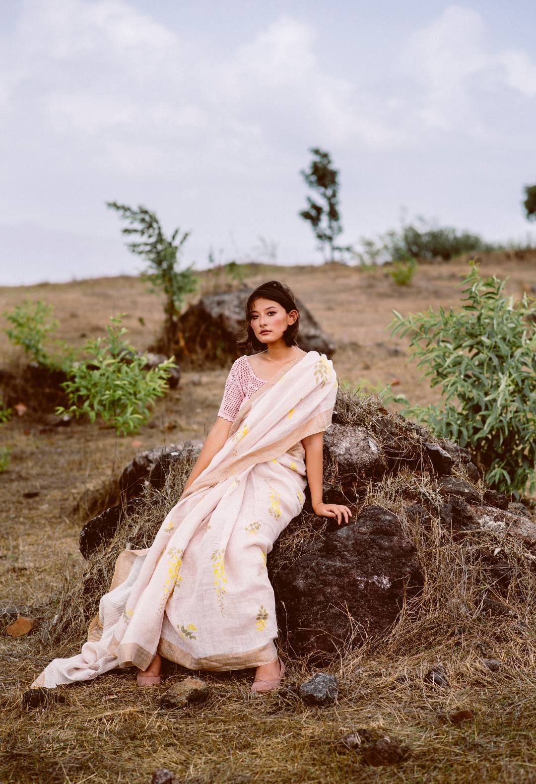 Pink Amaltas Linen Sari