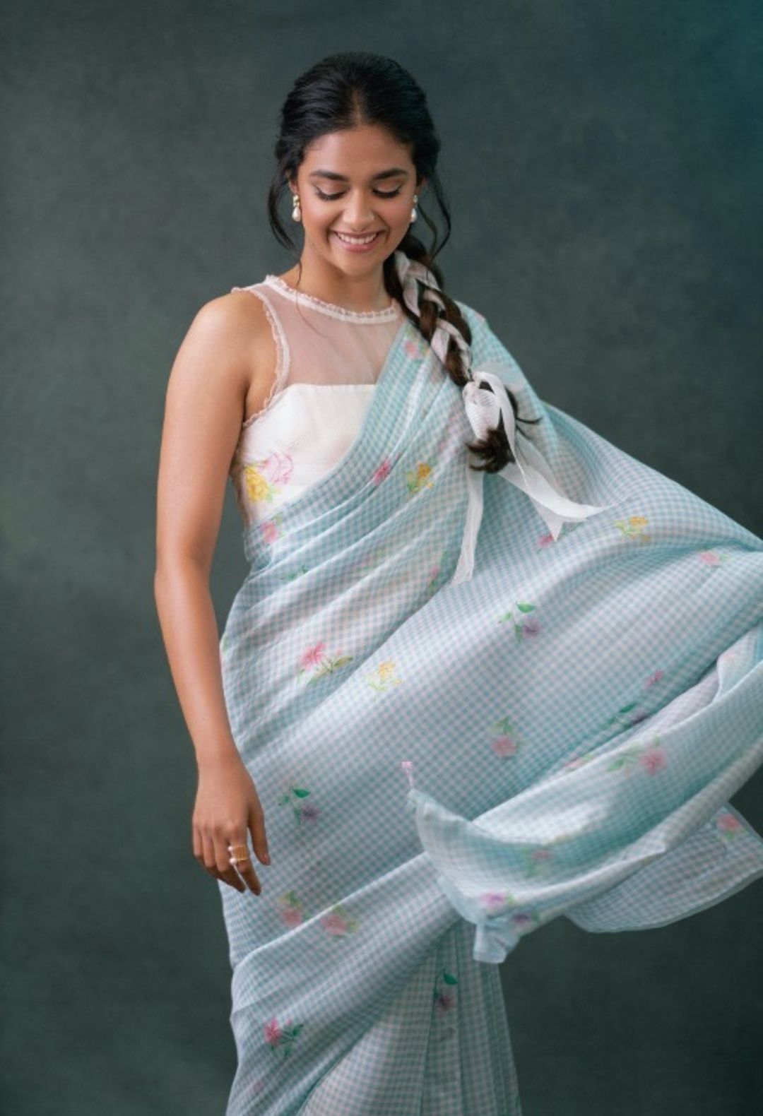 Keerthy in Mulberry Organza Silk Sari