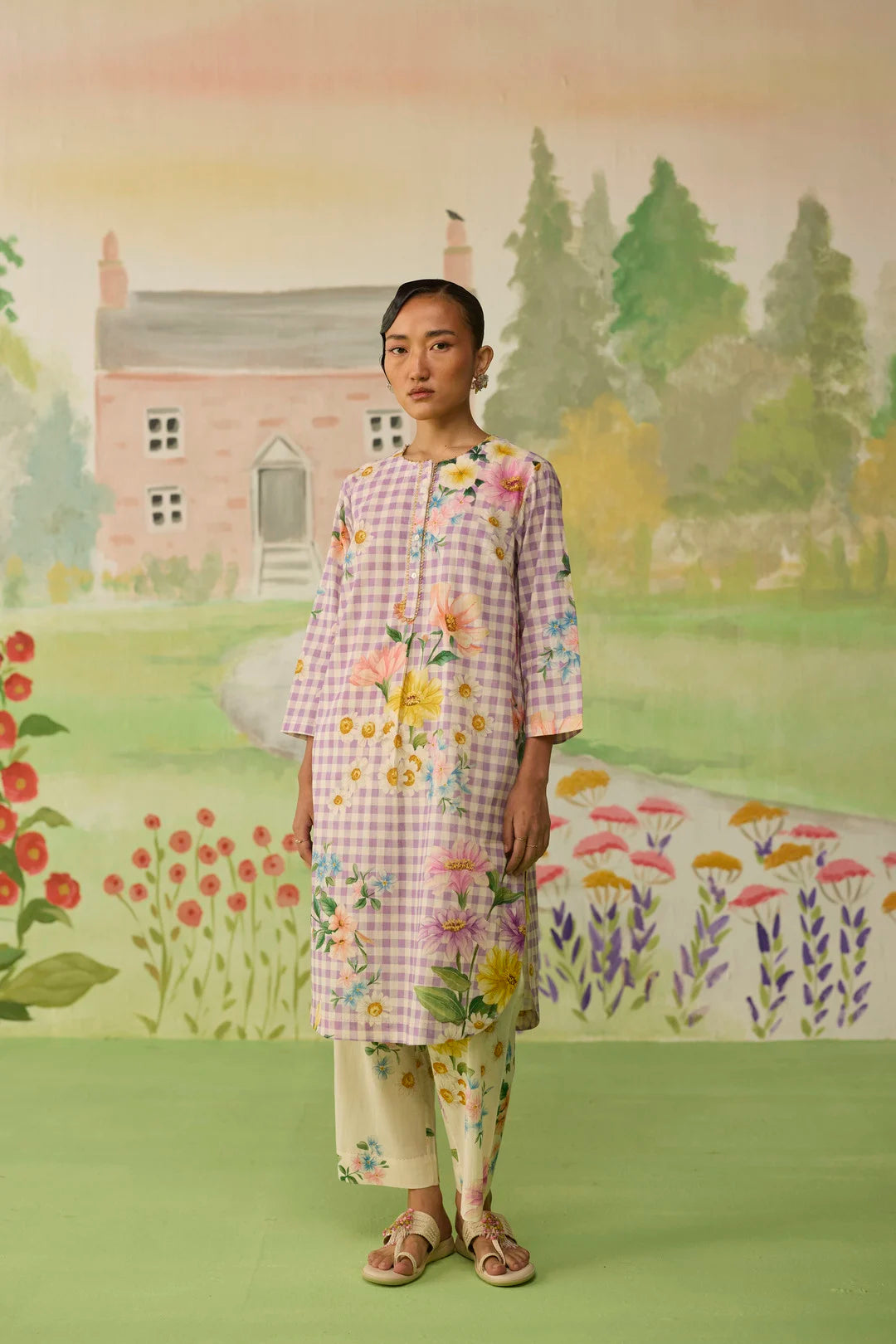 Lilac Peony Mid Kurta Set