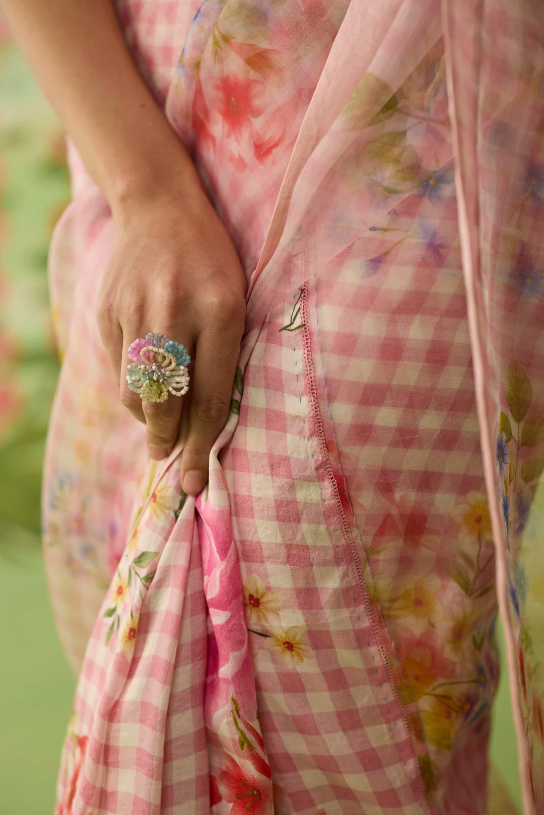 Wild Rose Mulberry Silk and Silk Organza Sari