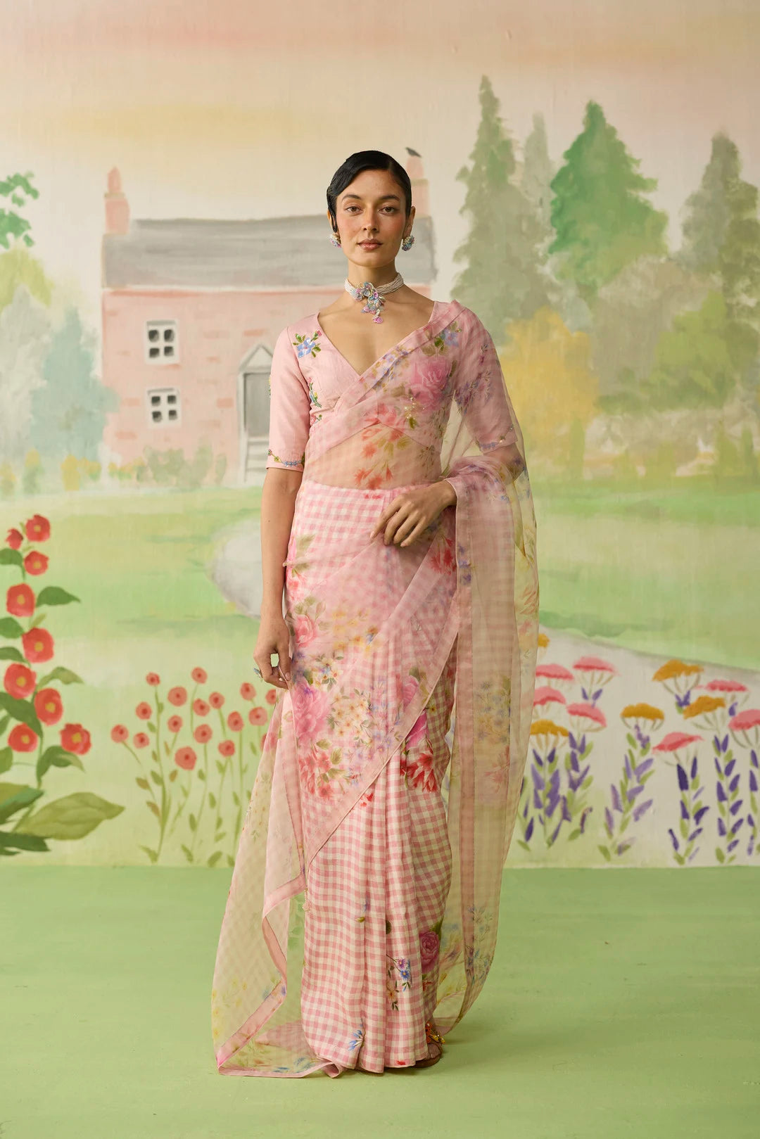 Wild Rose Mulberry Silk and Silk Organza Sari