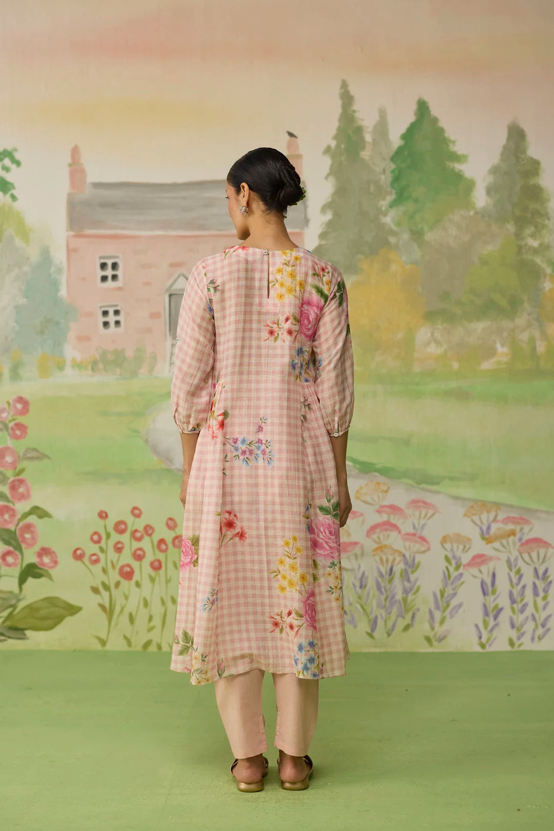 Golden Hour Pink Long Kurta Set Khadi Silk