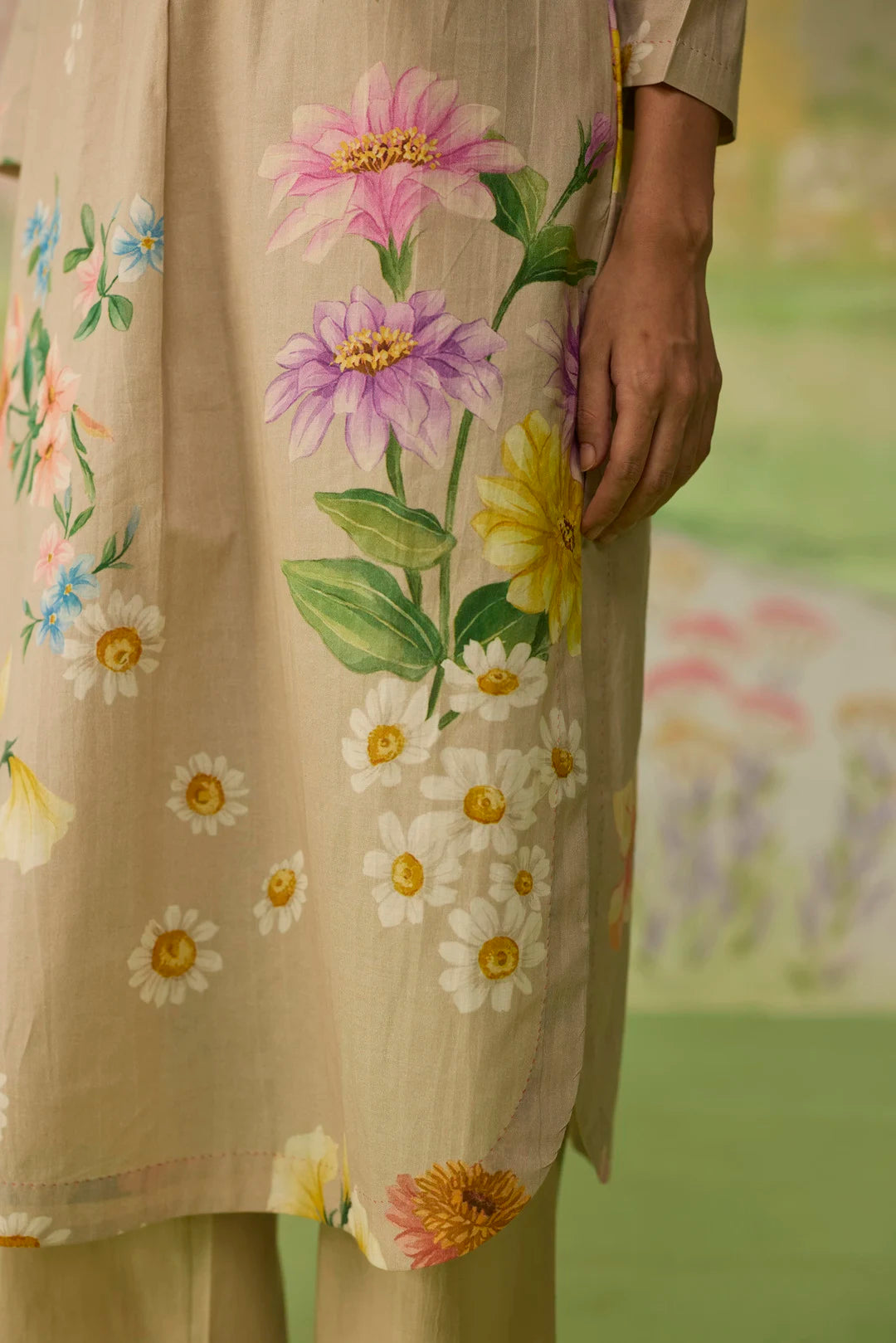 Sand Brown Daisy Long Kurta Set