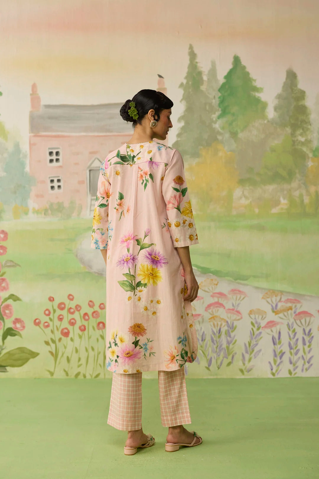 Pink Daisy Long Kurta Set