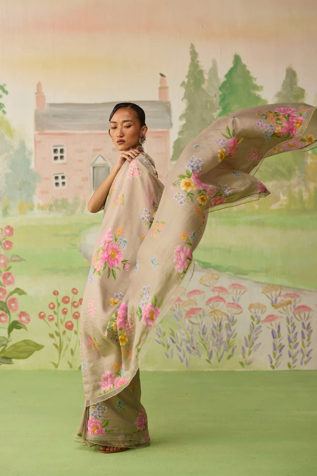 Peony Mulberry Silk Sari