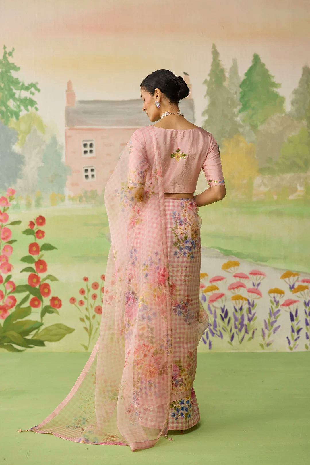 Wild Rose Mulberry Silk and Silk Organza Sari