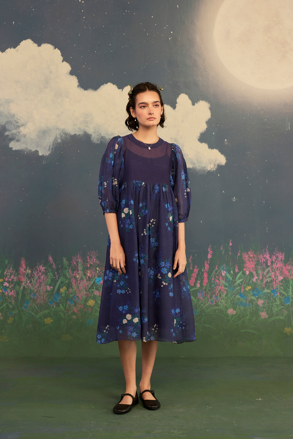Blue Morning Glory Rose June Dress