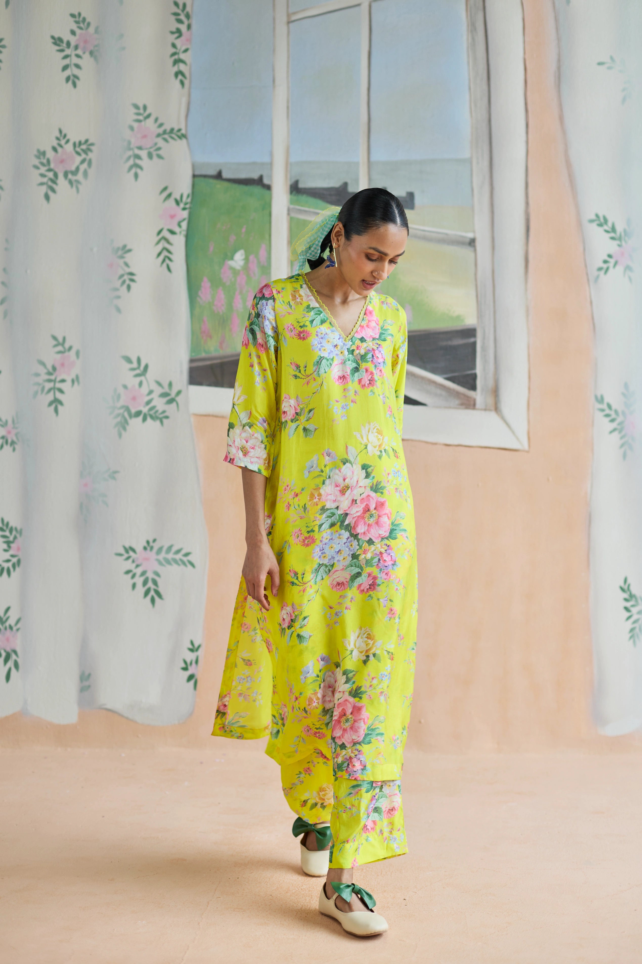 Citrus Long Kurta Set Bamboo Silk