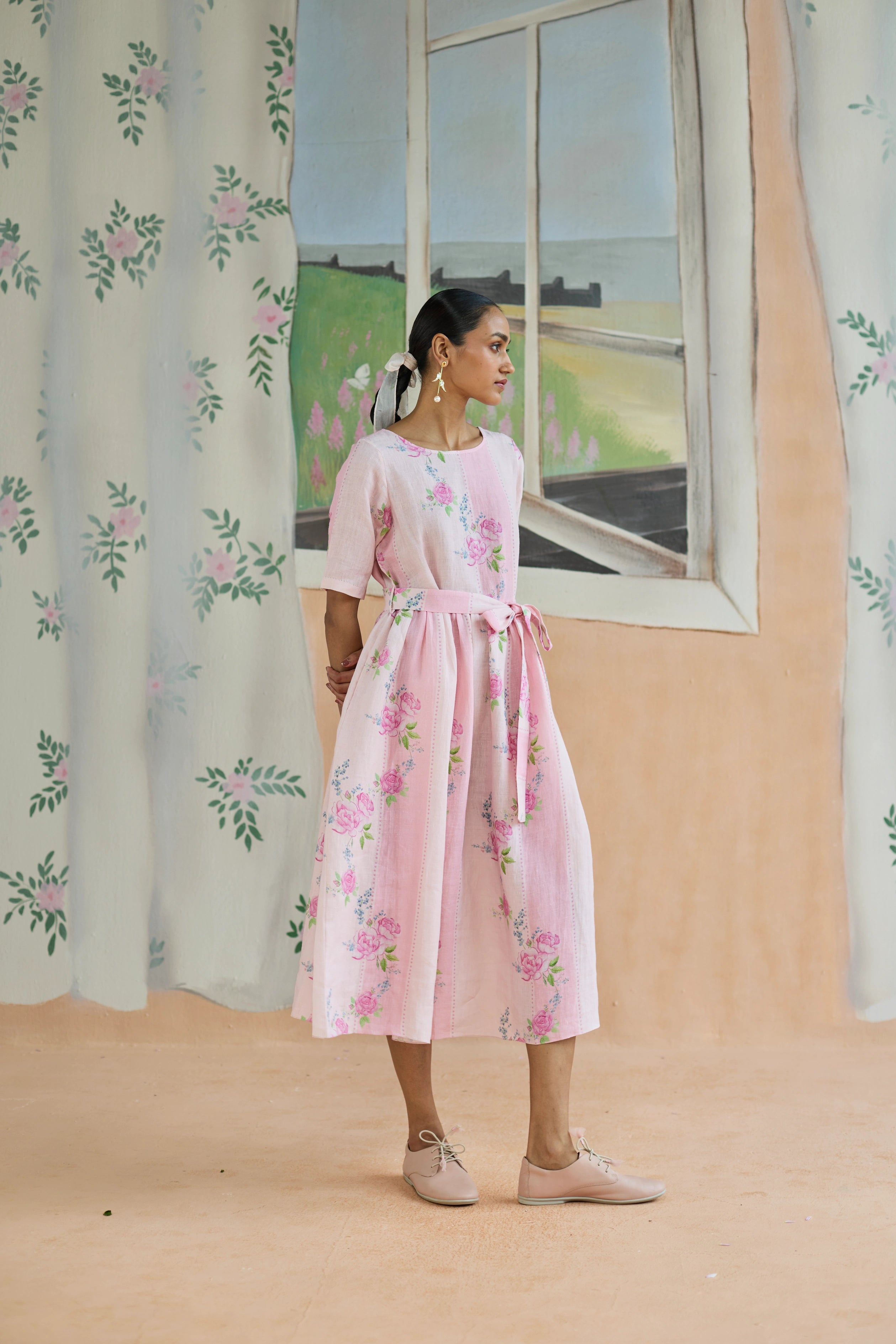 Rose Haze Midi Dress Linen