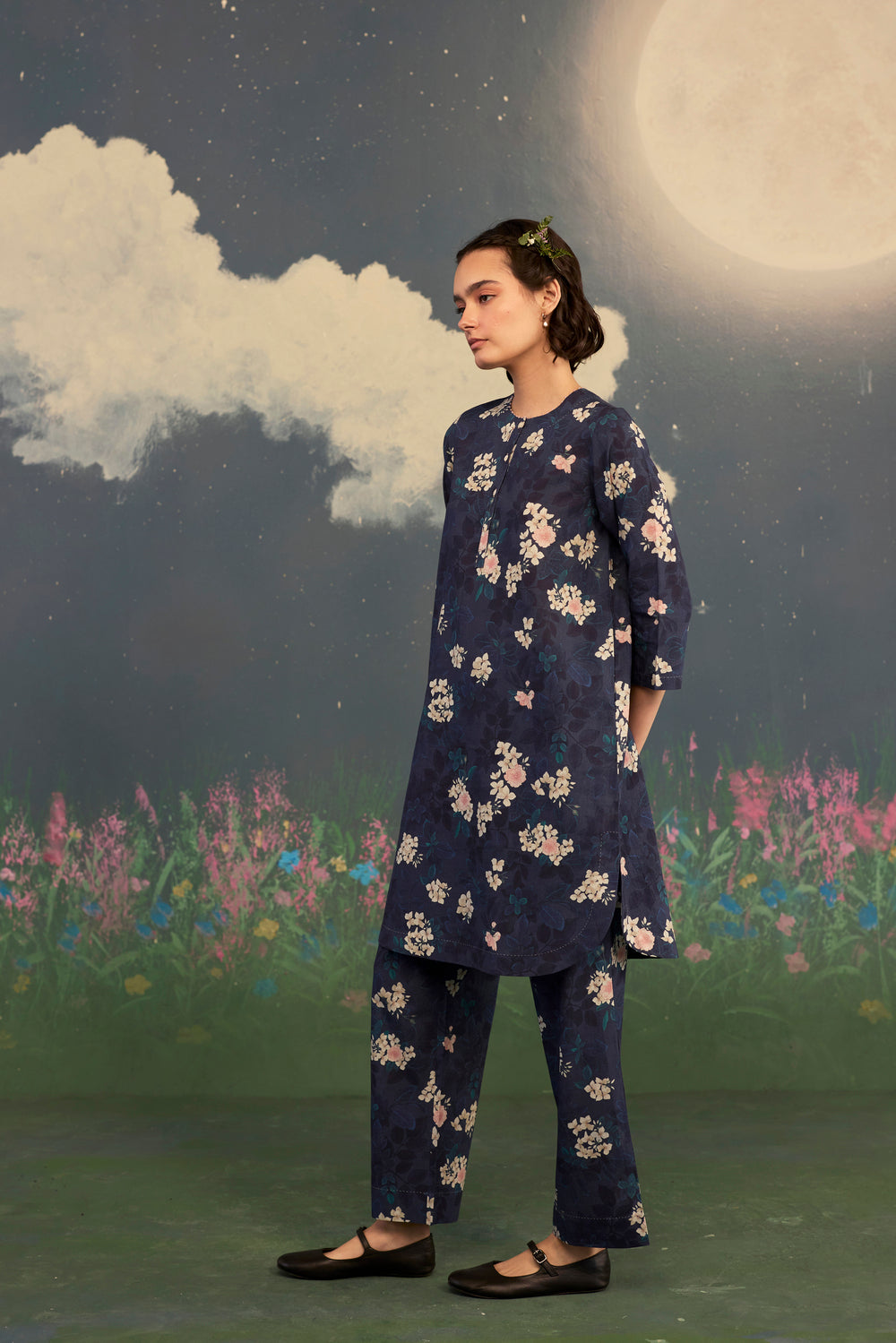 Moonlit Rose Short Kurta Set Cotton