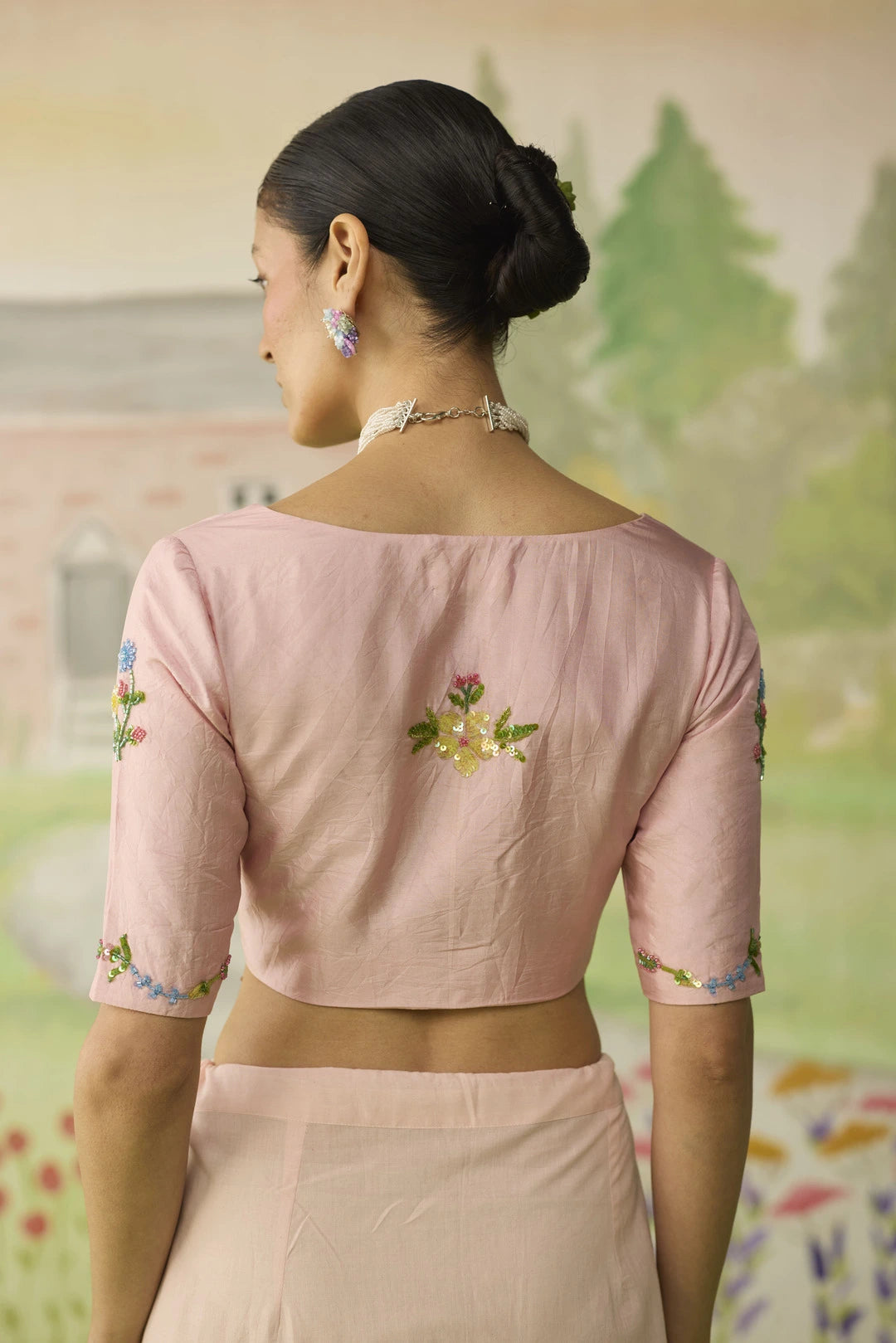 Rose water Blouse Deep V Sleeves