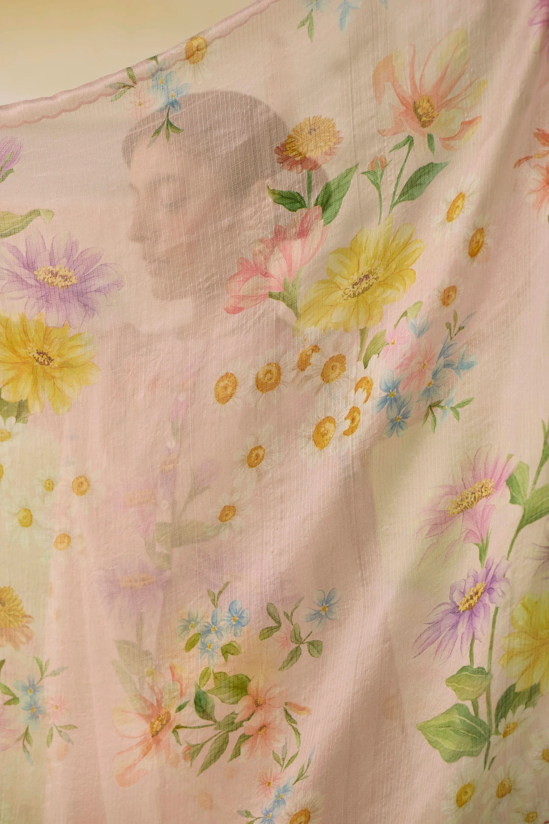 Pink Daisy Kota Doria Silk Scarf