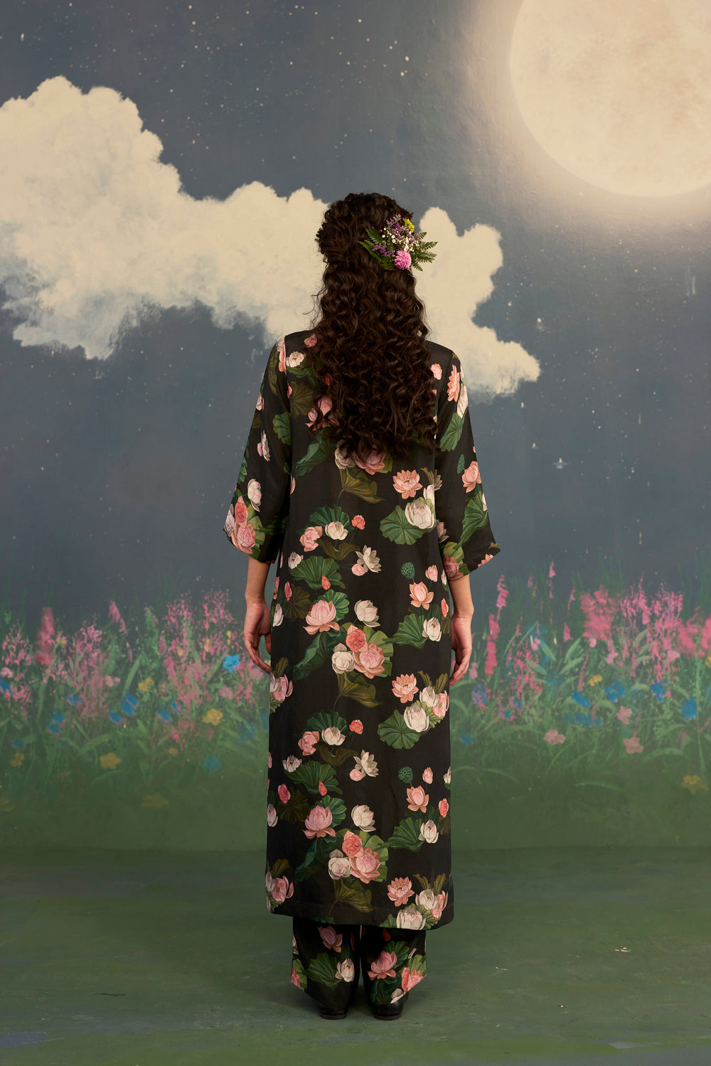 Lotus Citrus Long Kurta Set Bamboo Silk