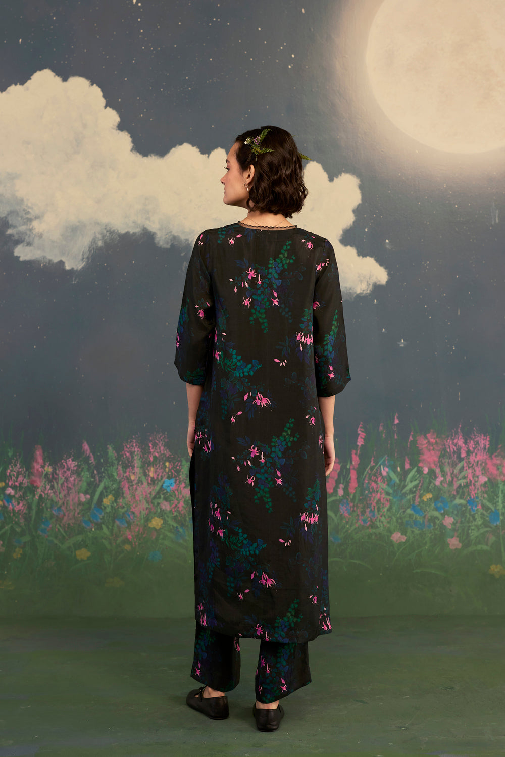 Fuchsia Citrus Long Kurta Set Bamboo Silk