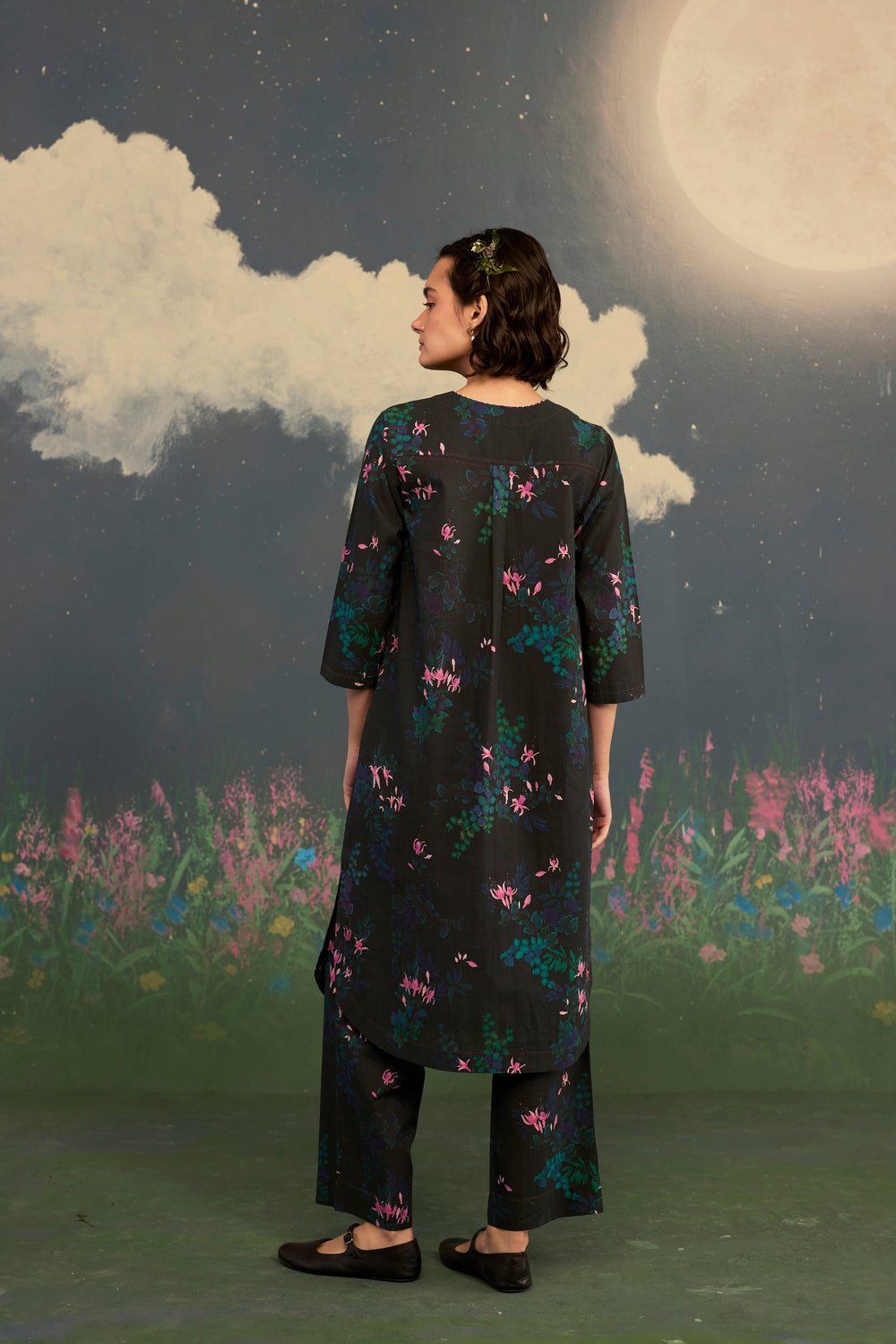 Fuchsia Long Kurta Set Cotton