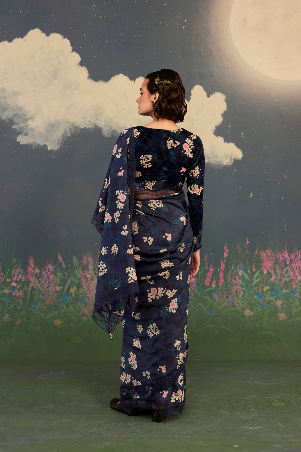 Moonlit Rose Mulberry Silk Sari