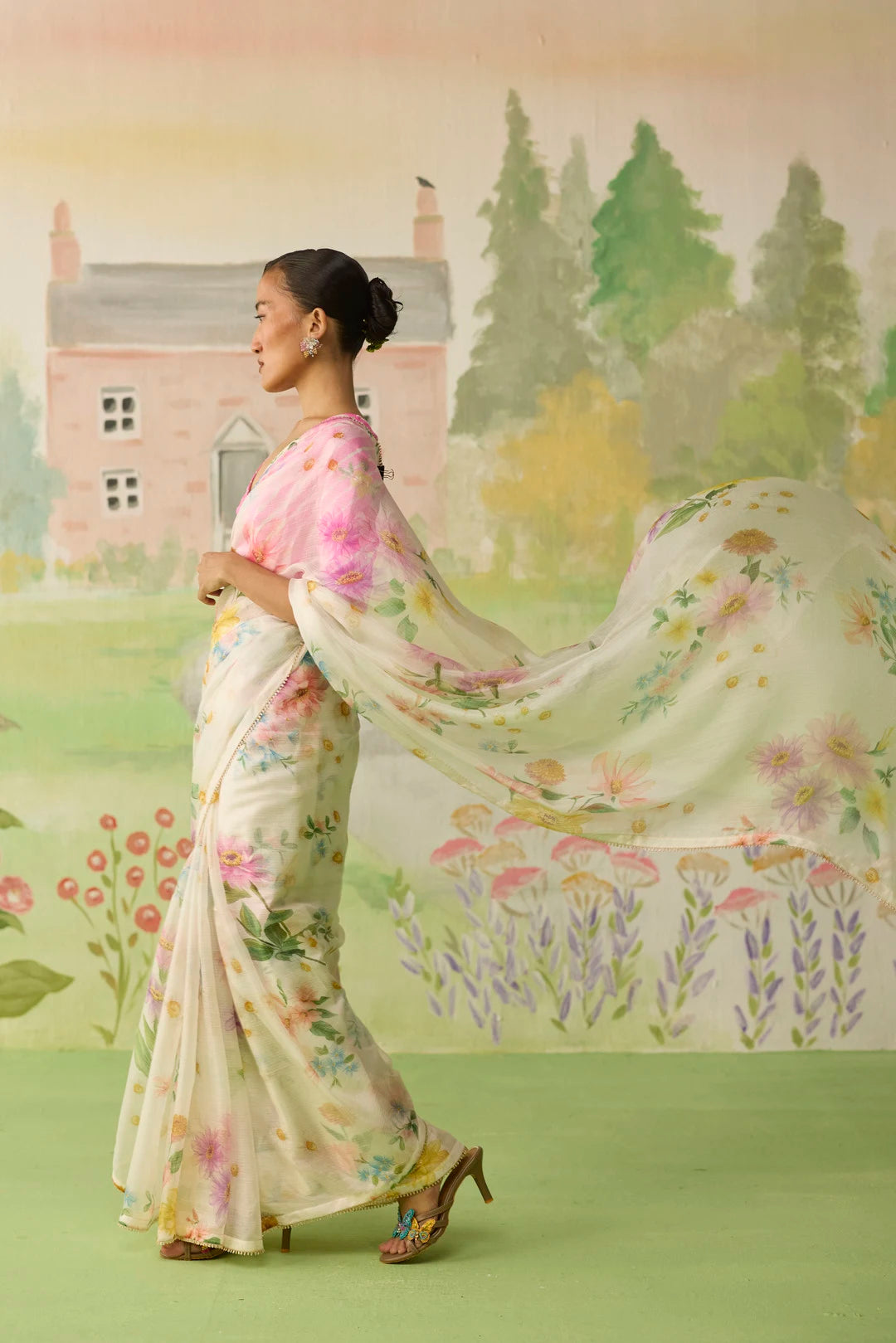 Chamomile Kota Doria Silk Sari