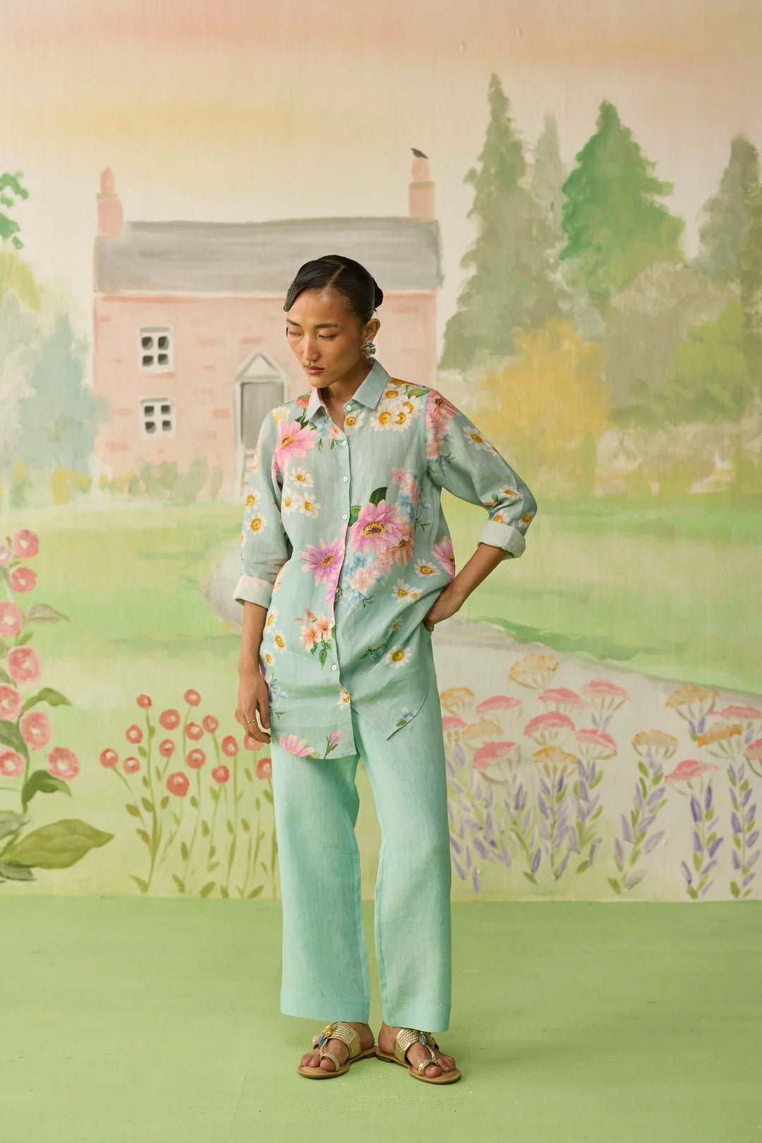 Nice Day Linen Co-ord Set Aqua Blue
