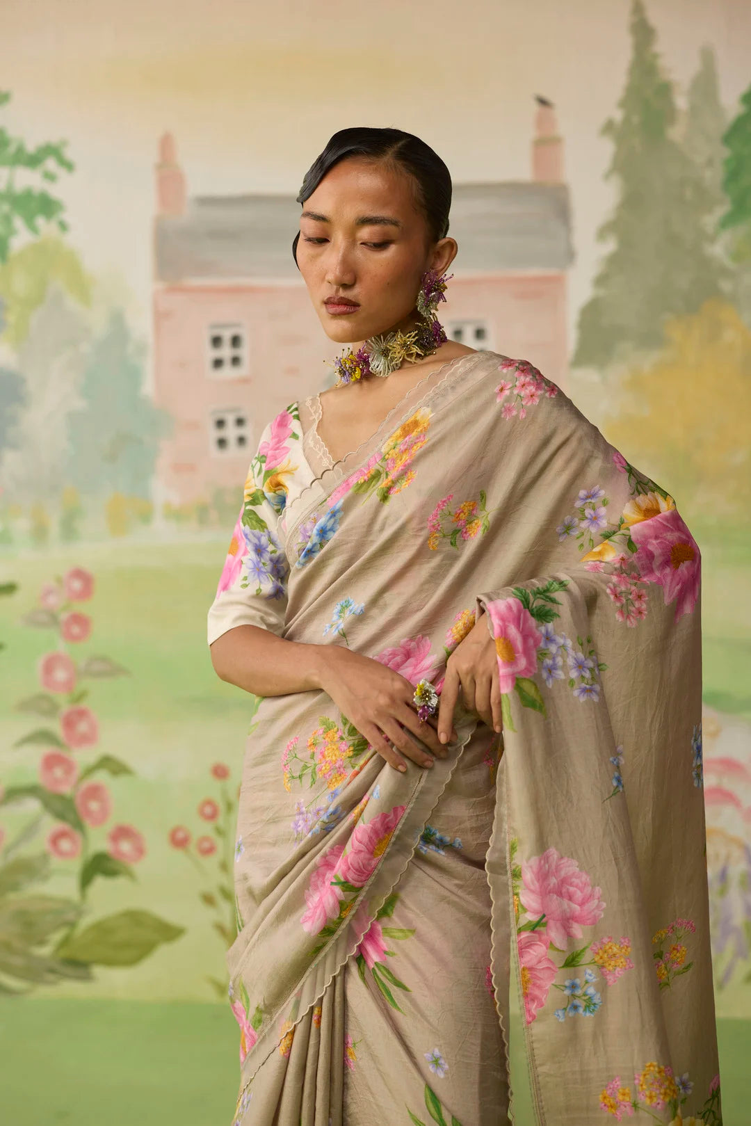 Peony Mulberry Silk Sari
