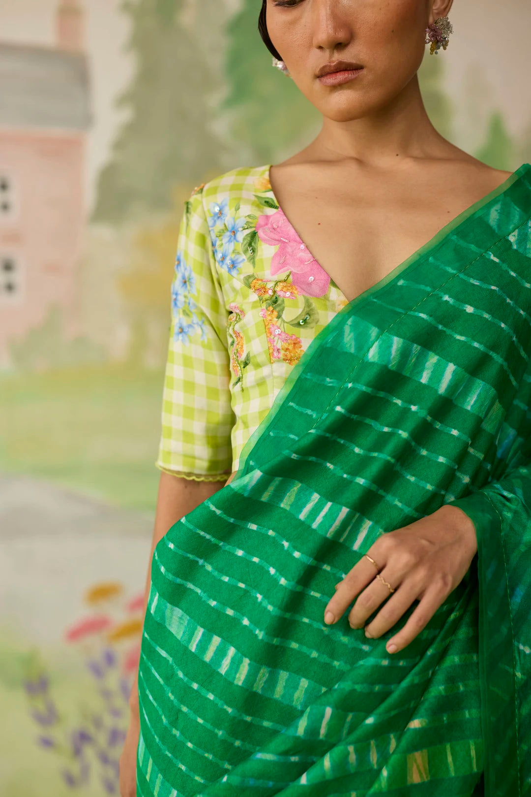 Fern Song Tussar Silk Lehriiya Mothra Sari