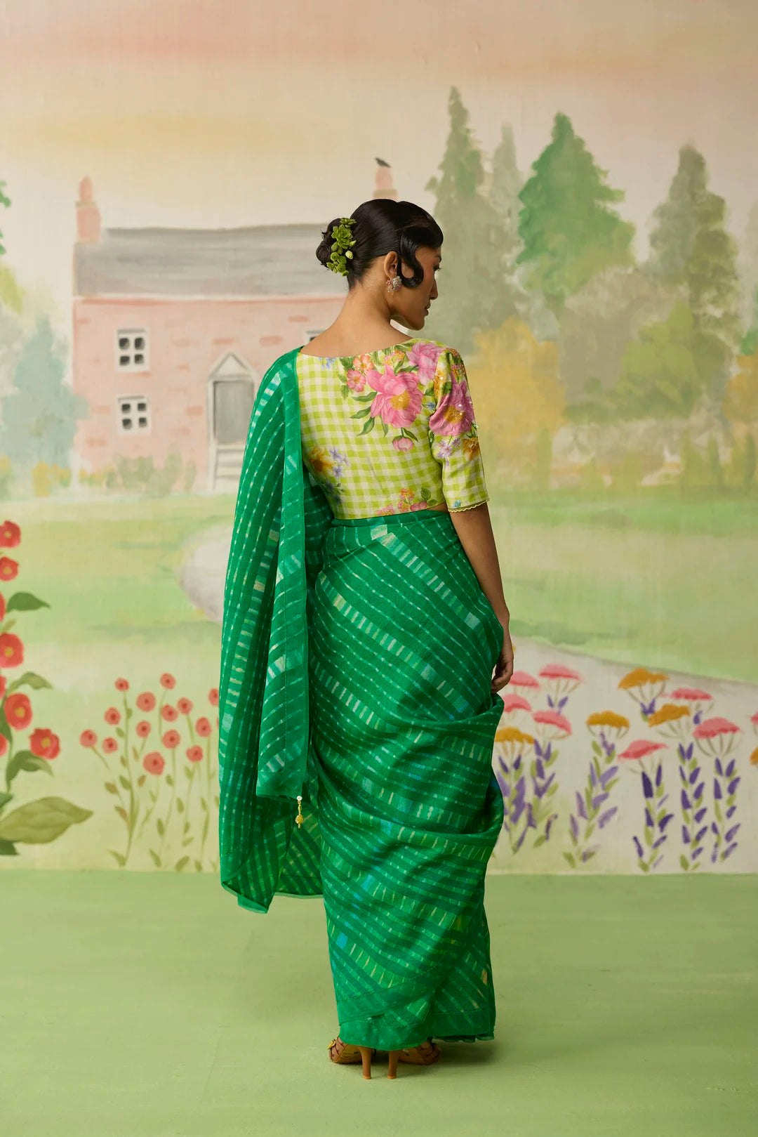 Fern Song Tussar Silk Lehriiya Mothra Sari