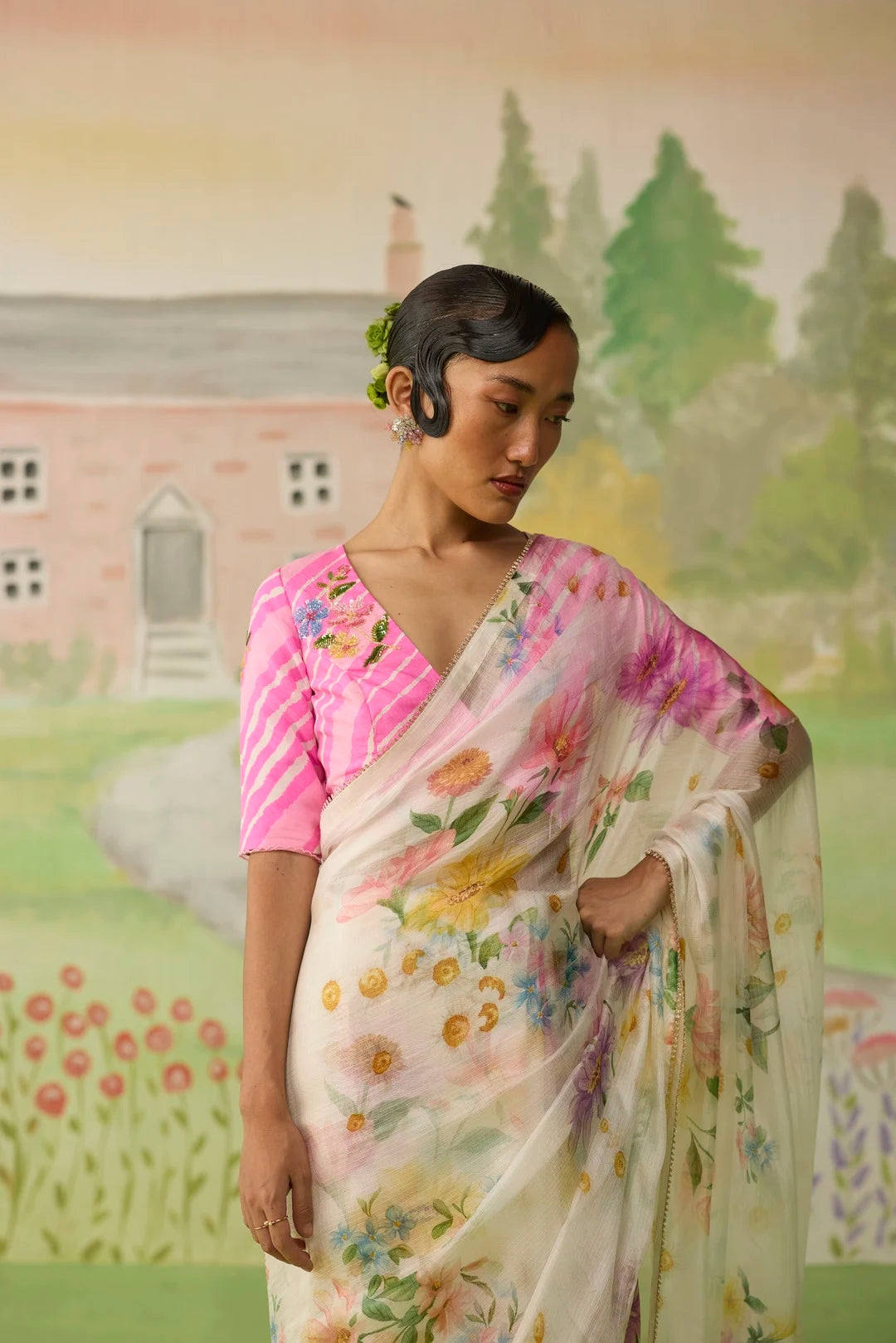 Chamomile Kota Doria Silk Sari