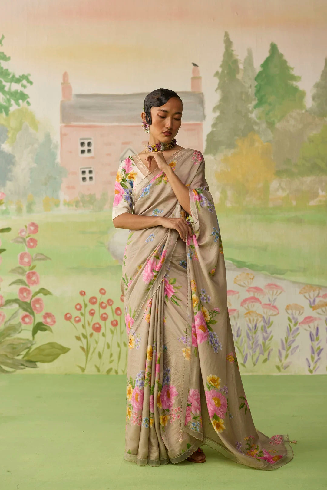 Peony Mulberry Silk Sari