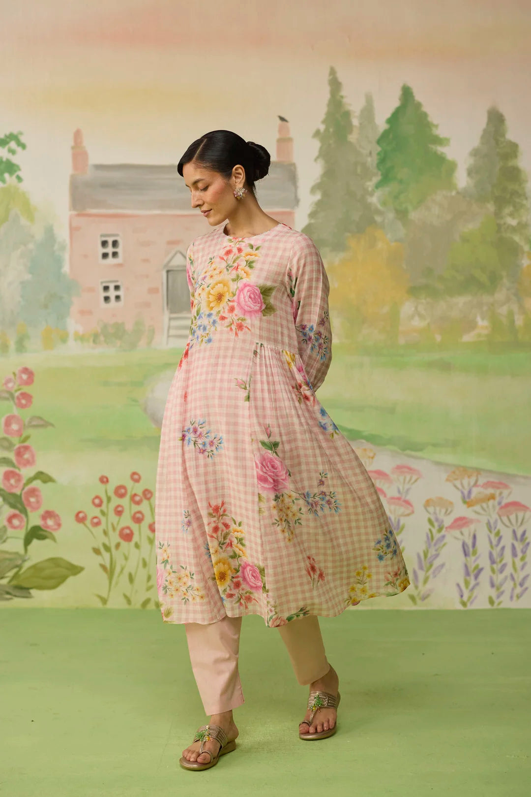 Golden Hour Pink Long Kurta Set Khadi Silk