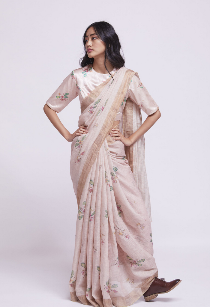 Nadiya Paar Champa Linen Pale Pink Sari 