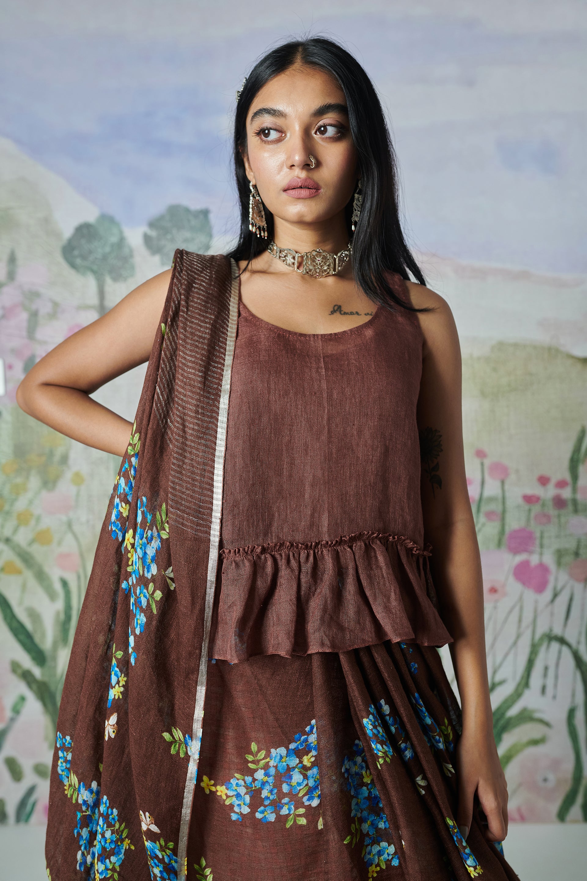 Nadiya Paar Linen Brown Blouse