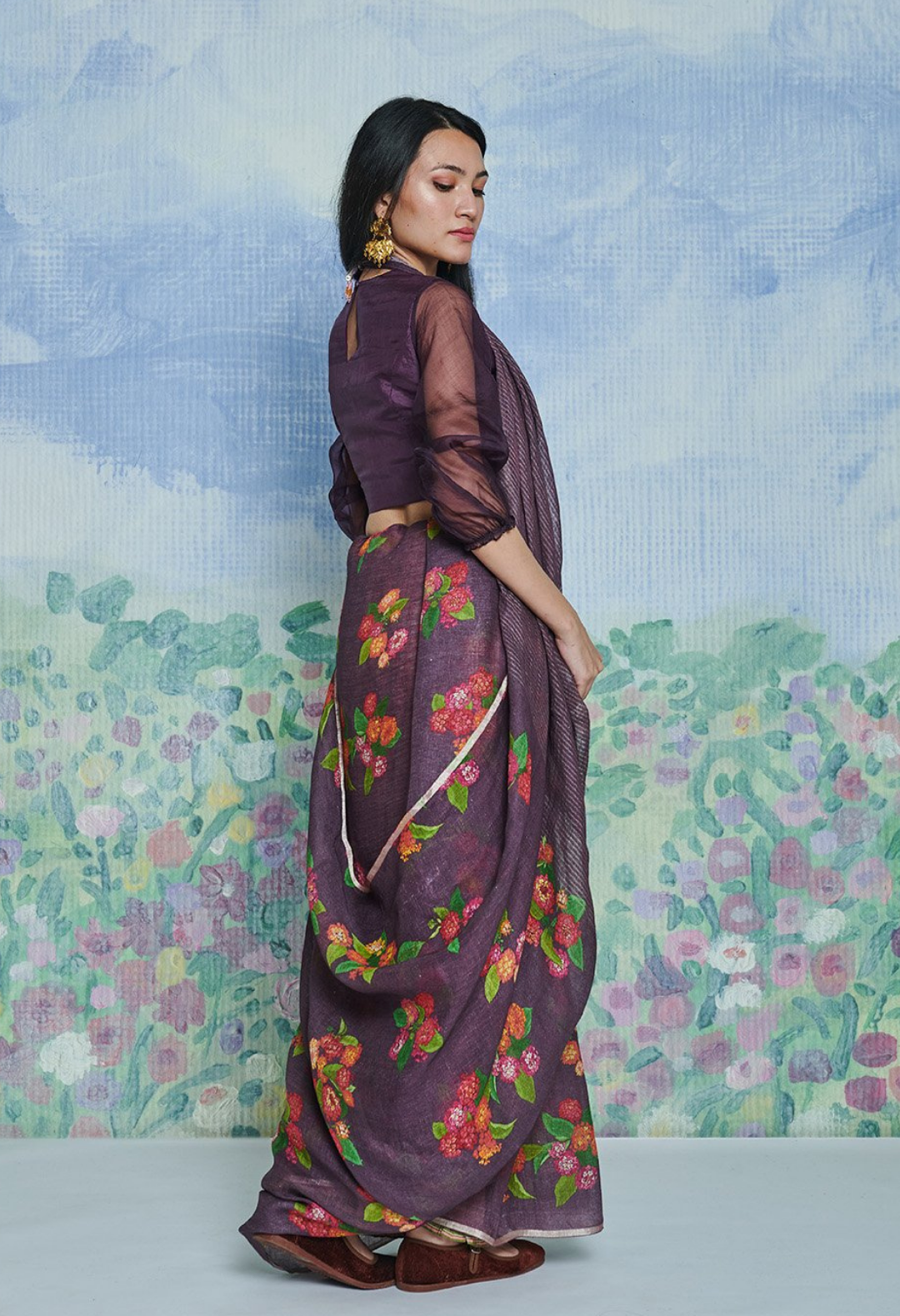 Lantana Plum Linen Sari