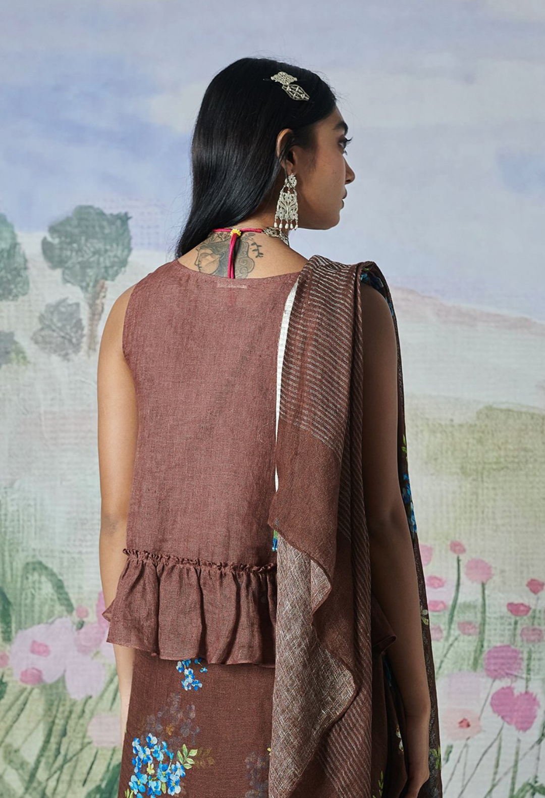 Handwoven Linen Blouse with lace opening and slit